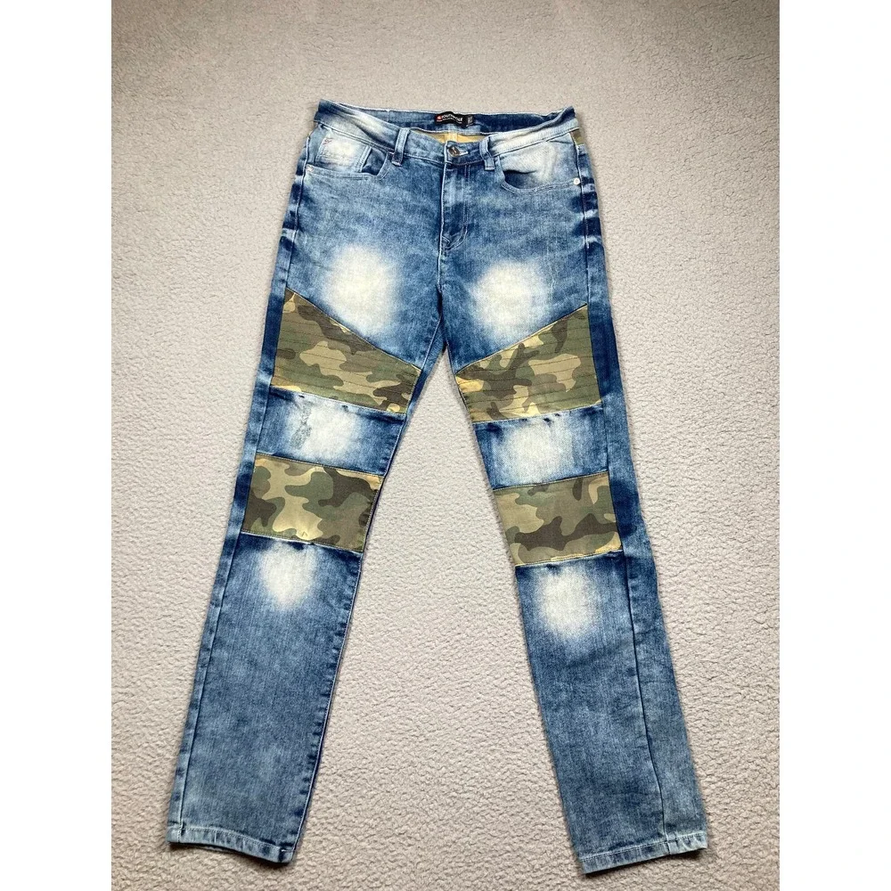 Southpole Jeans Men's 32x32 Blue Moto Camo Faded Skater Rocker Grunge Streetwear